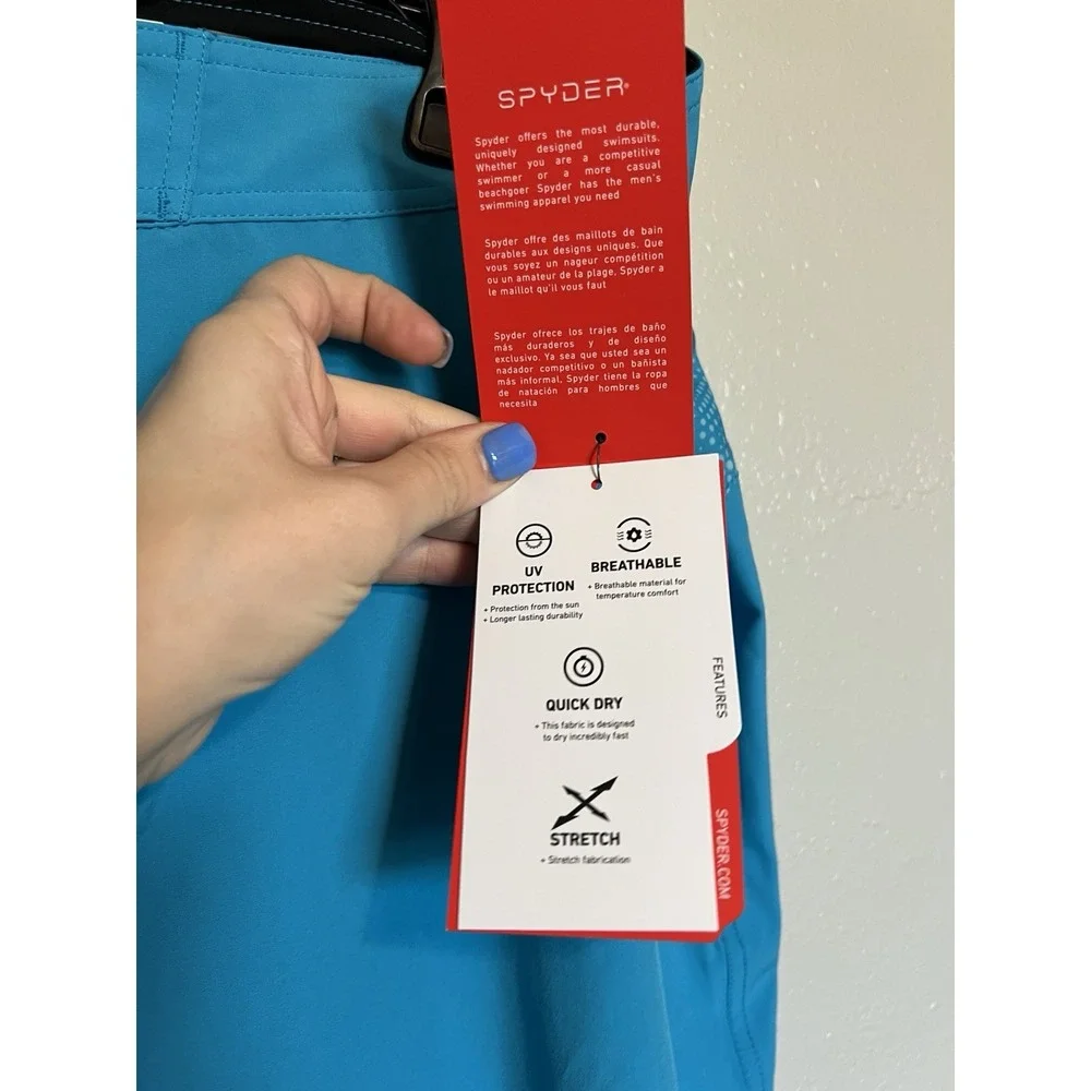 Spyder Shorts Men's Swim Trunks Surf Board Shorts Turquoise Blue UV Size XXL New